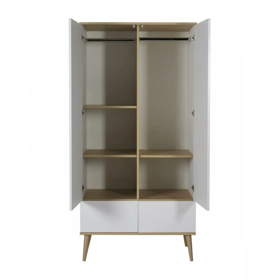 Chambre trio lit bébé 70x140 cm évolutif en lit enfant + armoire + commode avec plan à langer flow white & oak