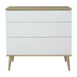 Chambre trio lit bébé 70x140 cm évolutif en lit enfant + armoire + commode avec plan à langer flow white & oak