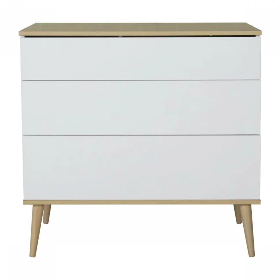 Chambre trio lit bébé 70x140 cm évolutif en lit enfant + armoire + commode avec plan à langer flow white & oak