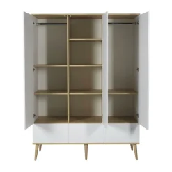 Chambre trio lit bébé 70x140 cm évolutif en lit enfant + armoire xl + commode avec plan à langer flow white & oak