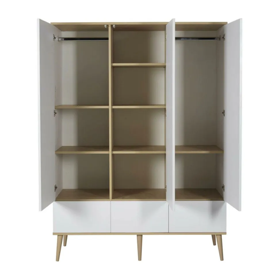 Chambre trio lit bébé 70x140 cm évolutif en lit enfant + armoire xl + commode avec plan à langer flow white & oak