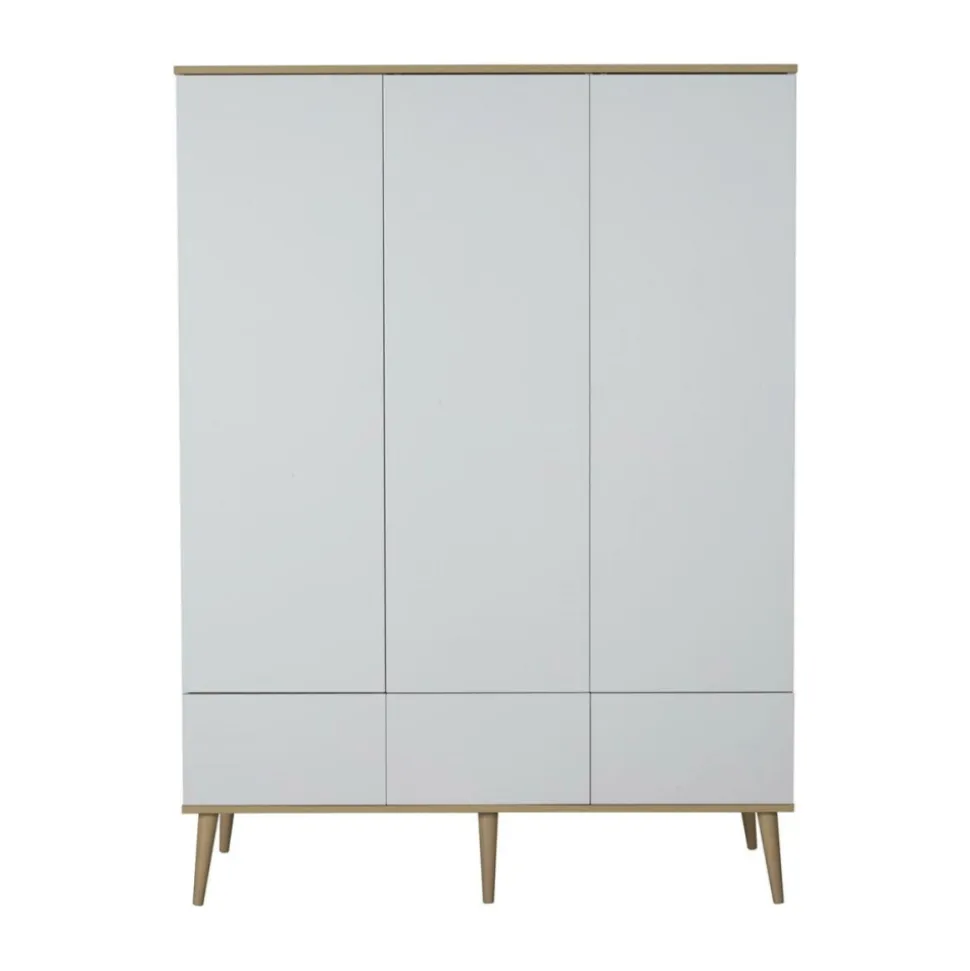 Chambre trio lit bébé 70x140 cm évolutif en lit enfant + armoire xl + commode avec plan à langer flow white & oak
