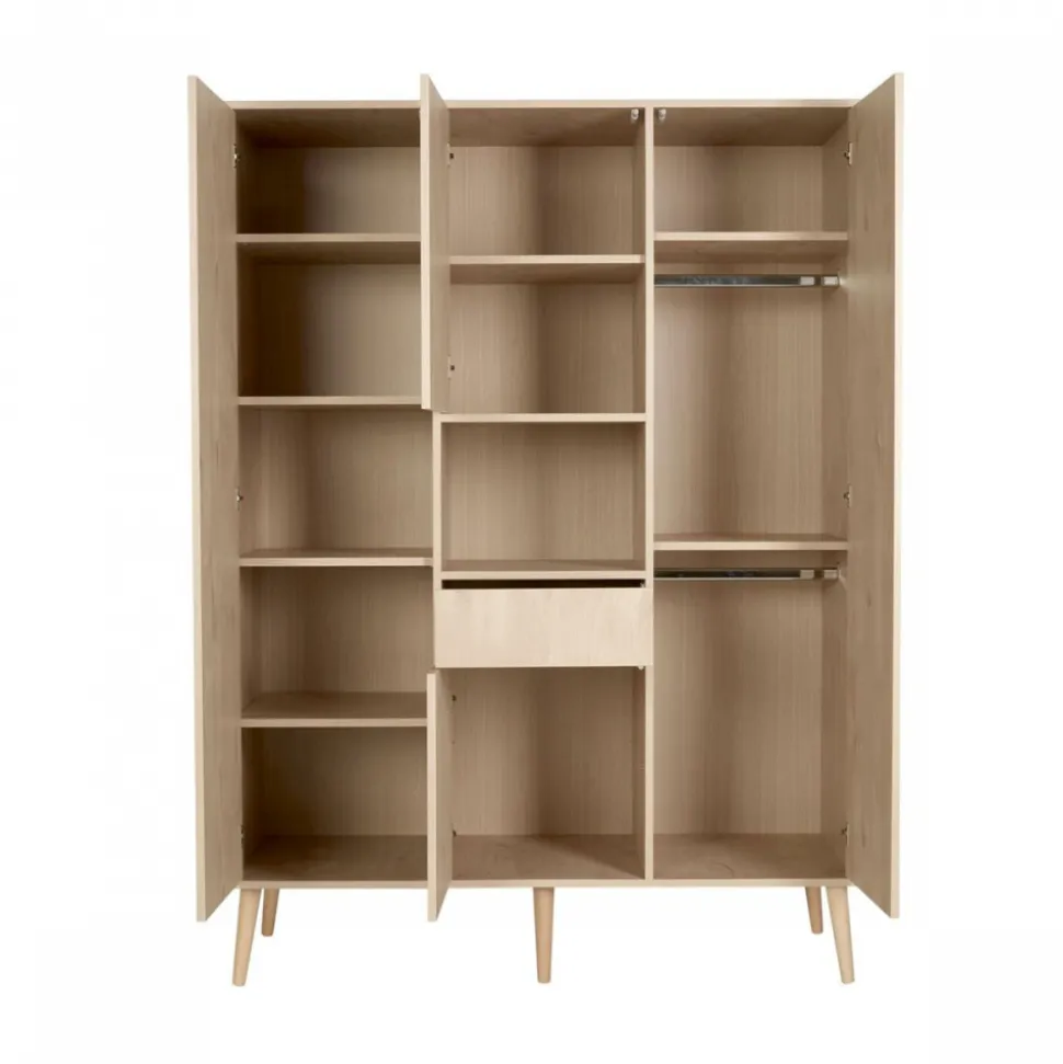 Chambre trio lit bébé 70x140 cm évolutif en lit enfant + armoire xl + commode avec plan à langer cocoon natural oak