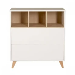 Chambre trio lit bébé 60x120 cm évolutif en lit junior + armoire + commode avec plan à langer loft white