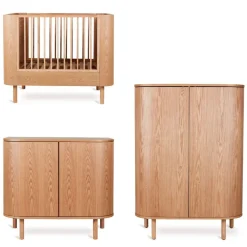 Chambre trio lit bébé 110x70 cm yume ash + commode 2 portes + armoire 2 portes