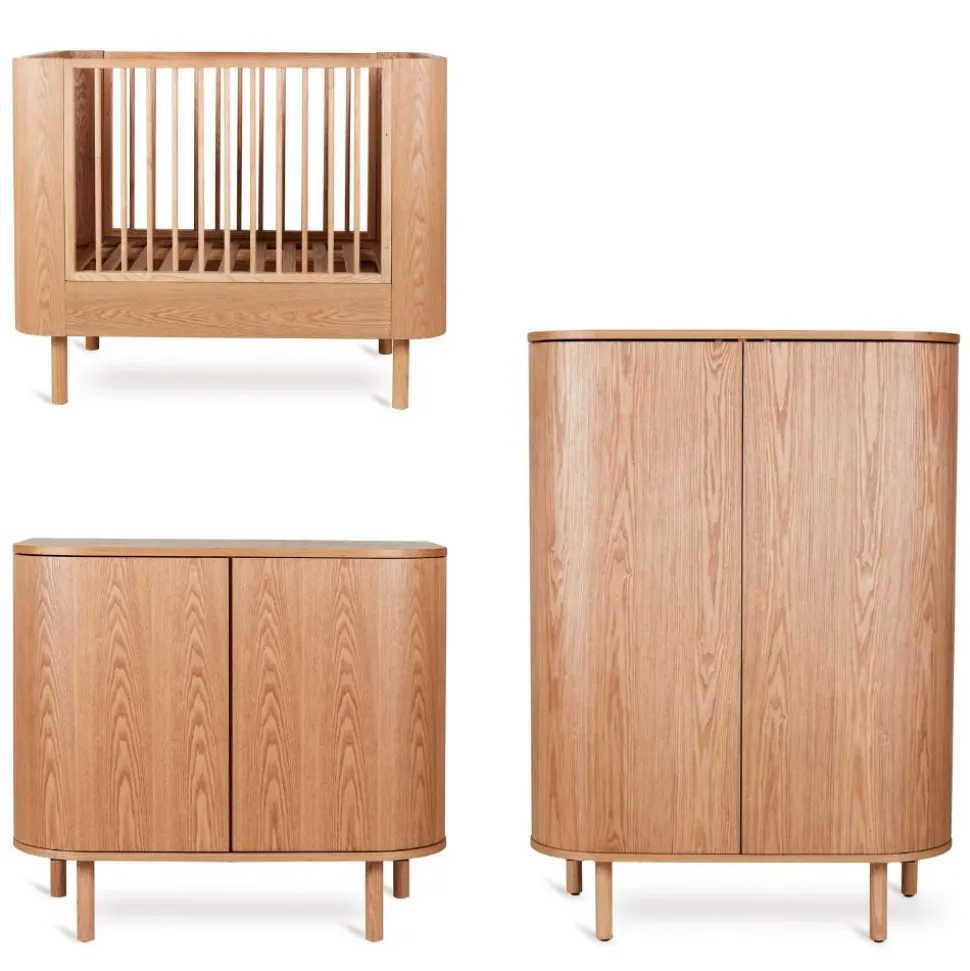 Chambre trio lit bébé 110x70 cm yume ash + commode 2 portes + armoire 2 portes