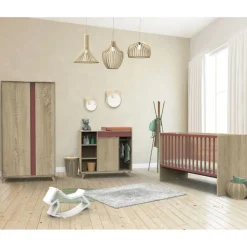 Chambre trio lit combiné évolutif 70x140 en 140x190 + commode + armoire nova rose canyon