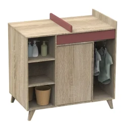 Chambre trio lit combiné évolutif 70x140 en 140x190 + commode + armoire nova rose canyon