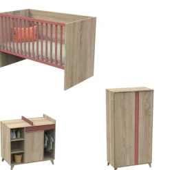 Chambre trio lit combiné évolutif 70x140 en 140x190 + commode + armoire nova rose canyon