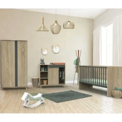 Chambre trio lit combiné évolutif 70x140 en 140x190 + commode + armoire nova gris volcan