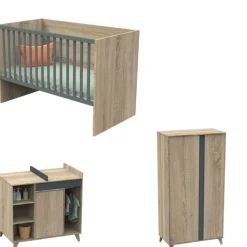 Chambre trio lit combiné évolutif 70x140 en 140x190 + commode + armoire nova gris volcan