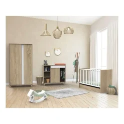Chambre trio lit combiné évolutif 70x140en140x190 + commode + armoire nova blanc lin