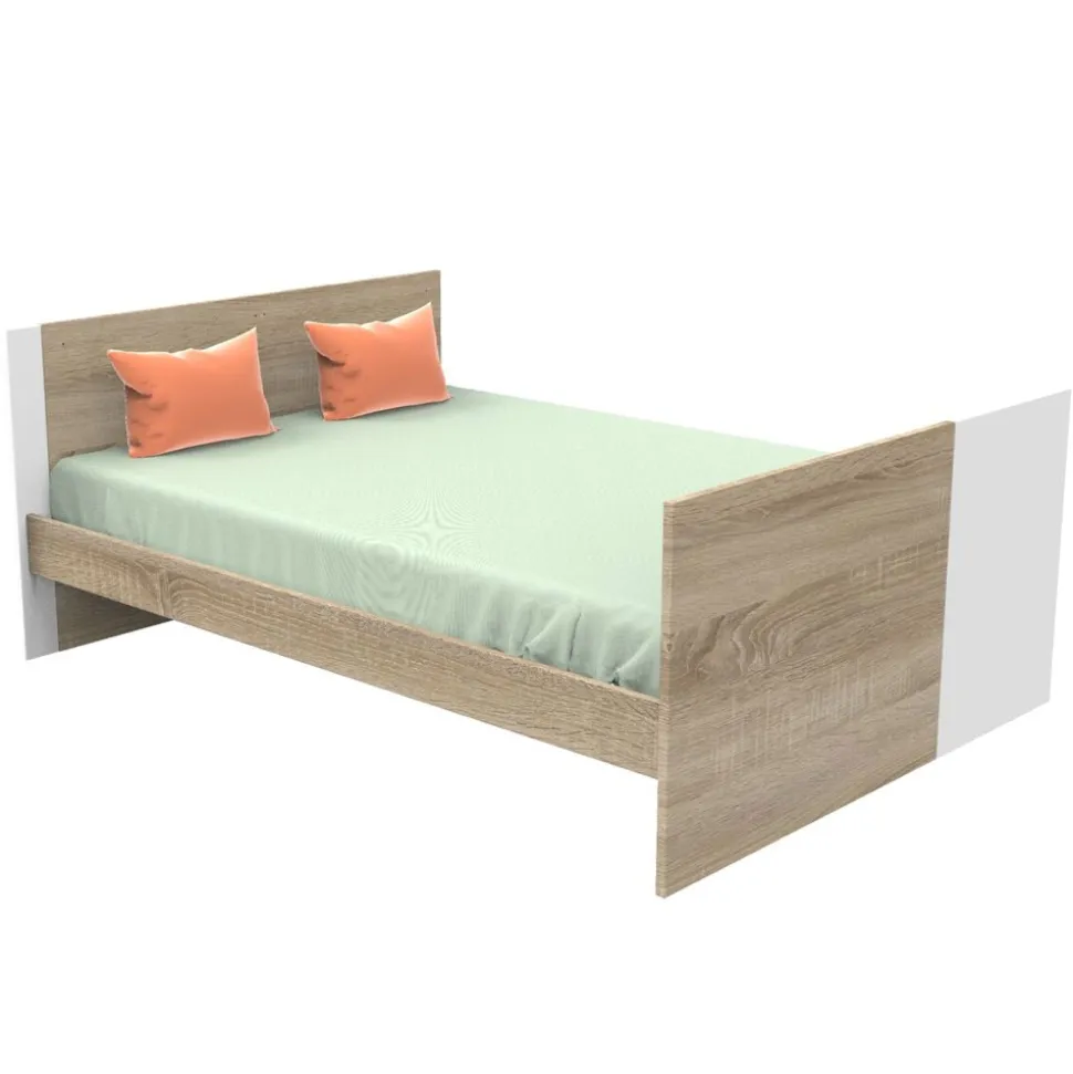 Chambre trio lit combiné évolutif 70x140en140x190 + commode + armoire nova blanc lin