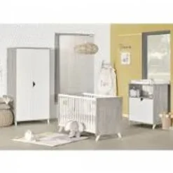 Chambre trio lit + commode + armoire scandi gris