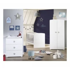 Chambre trio lit + commode + armoire basic étoile gris