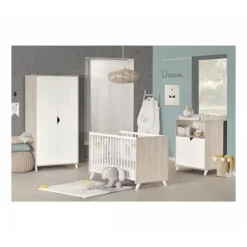 Chambre trio lit + commode + armoire scandi naturel