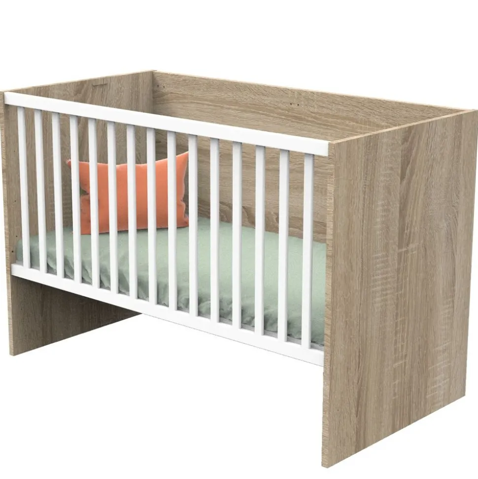 Chambre trio lit évolutif bébé combiné 70x140 cm en 140x200 cm + armoire + commode nova blanc lin