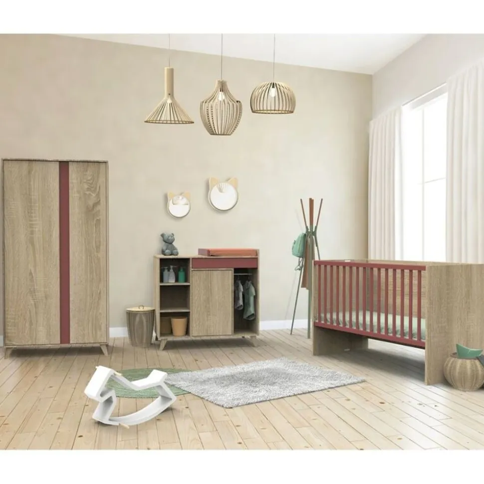 Chambre trio lit 70x140 + commode + armoire nova rose canyon
