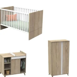 Chambre trio lit 70x140 + commode + armoire nova blanc lin
