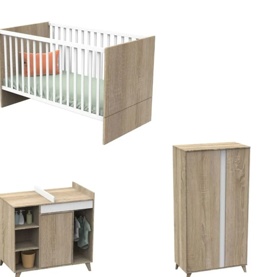 Chambre trio lit 70x140 + commode + armoire nova blanc lin