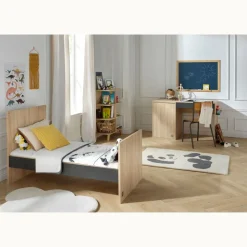 Chambre trio lit 70x140 + commode + armoire nova gris volcan