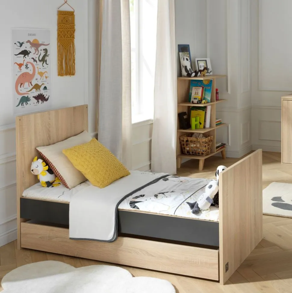 Chambre trio lit 70x140 + commode + armoire nova gris volcan