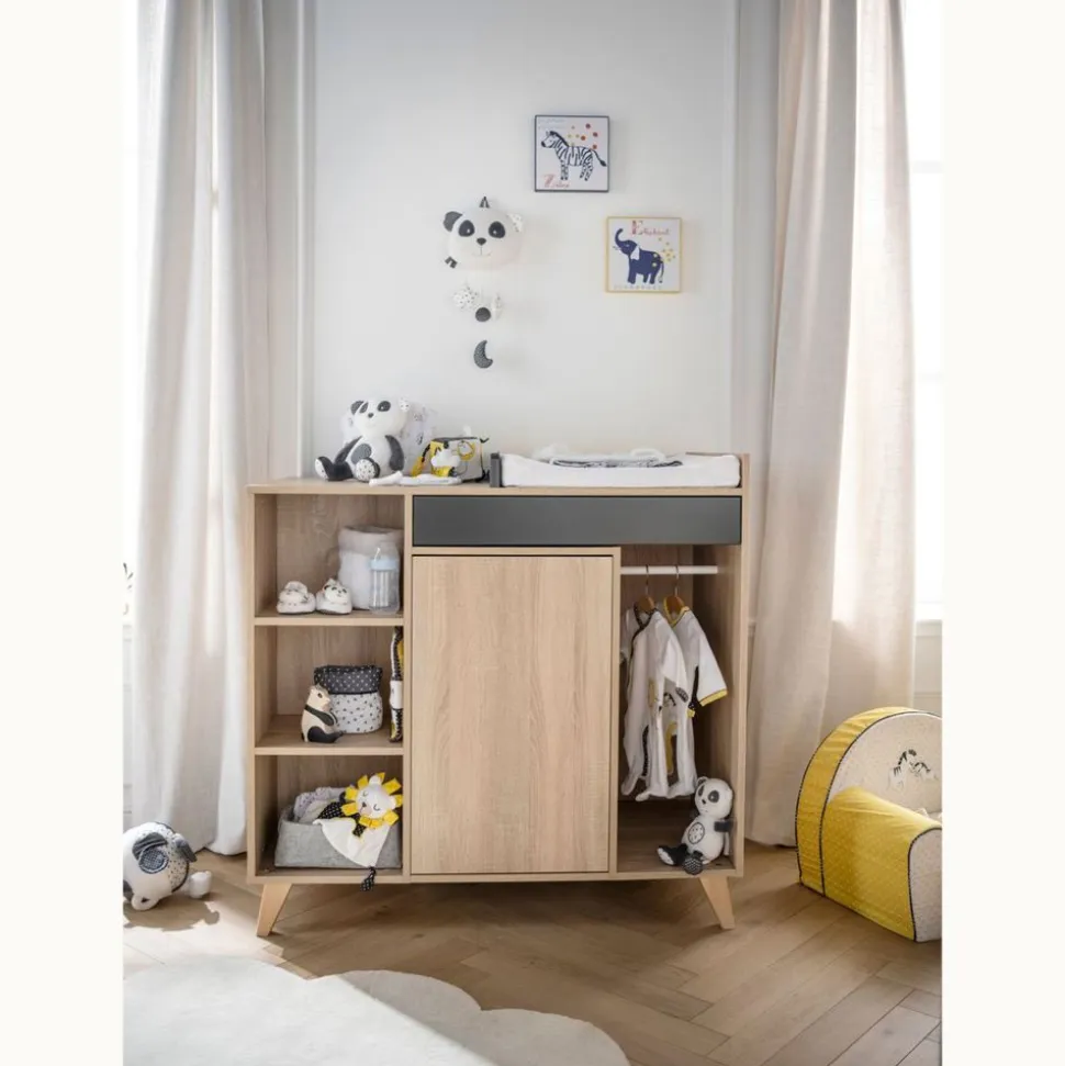 Chambre trio lit 70x140 + commode + armoire nova gris volcan