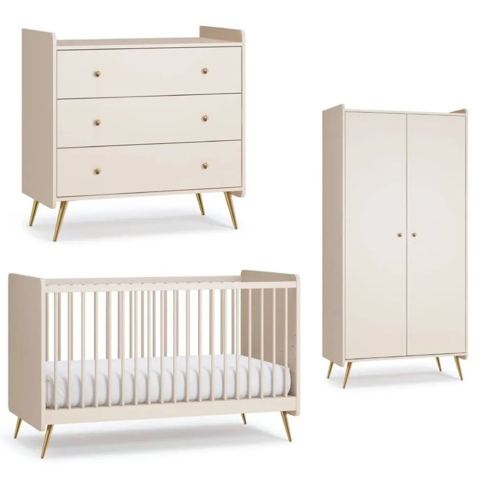 Chambre trio lunea beige lit 70x140 + commode + armoire 2 portes