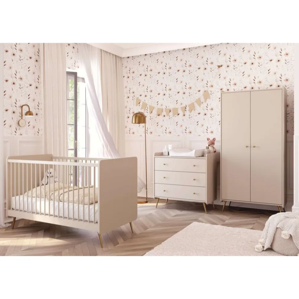 Chambre trio lunea beige lit 70x140 + commode + armoire 2 portes