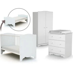 Chambre trio marelle lit 70x140 cm + commode à langer + armoire blanc