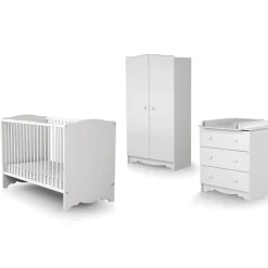 Chambre trio marelle lit 60x120 cm + commode à langer + armoire blanc