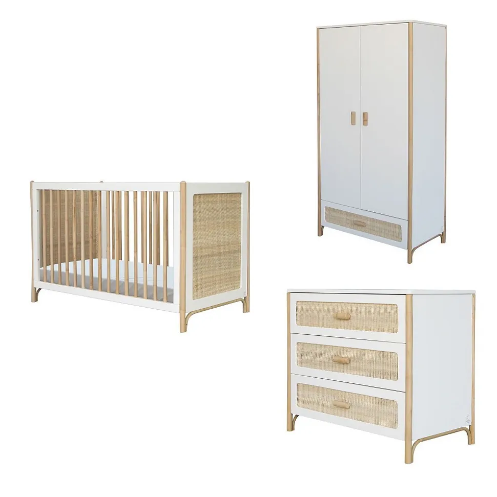 Chambre trio nami neige lit 60x120 cm + commode + armoire