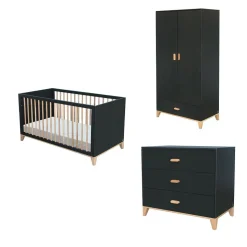 Chambre trio océane ardoise lit 70x140 cm + commode + armoire