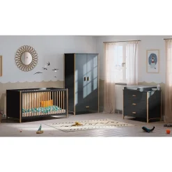 Chambre trio océane ardoise lit 70x140 cm + commode + armoire