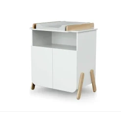 Chambre trio pirate lit 70x140 cm + meuble à langer + armoire blanc et hêtre verni