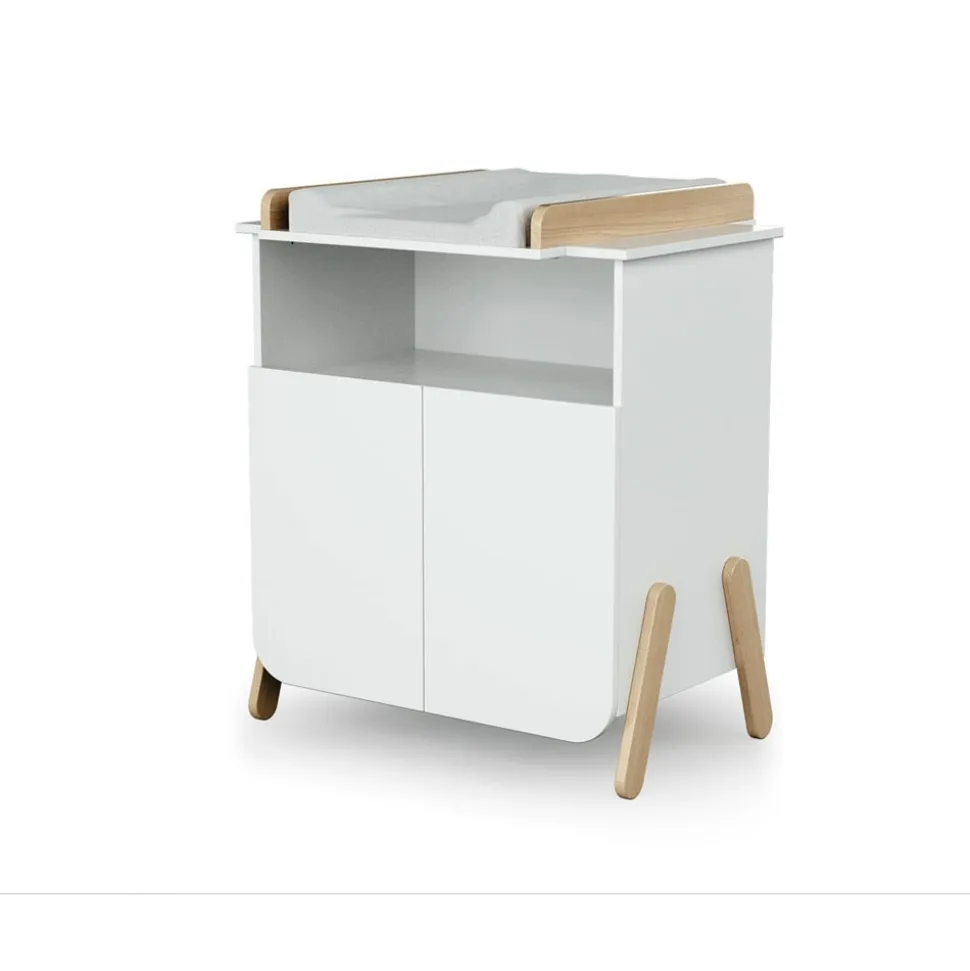 Chambre trio pirate lit 70x140 cm + meuble à langer + armoire blanc et hêtre verni