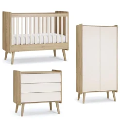 Chambre trio vintage fresh beige lit 60x120 cm + commode + armoire 2 portes