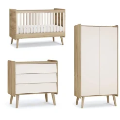 Chambre trio vintage fresh beige lit 70x140 cm + commode + armoire 2 portes