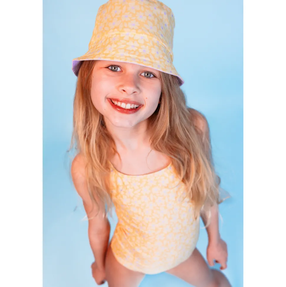 Chapeau anti uv réversible fleurs jaunes - 4-8 ans