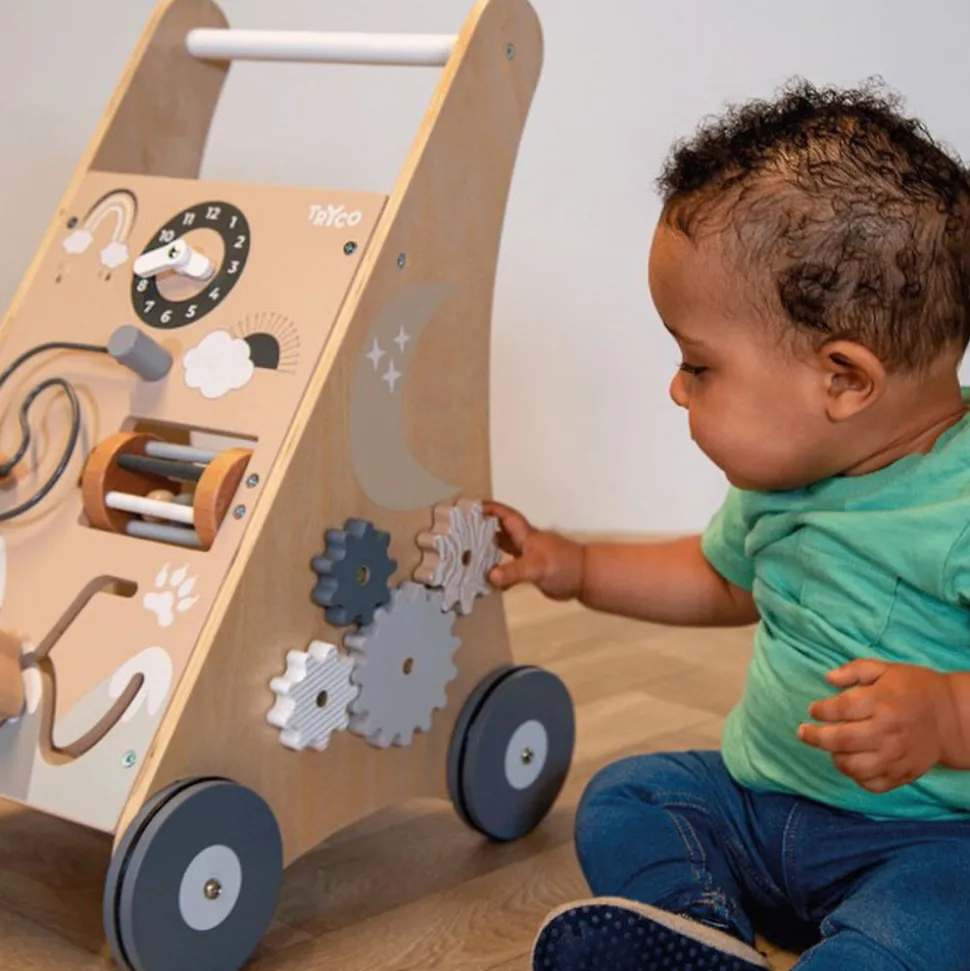 Chariot d'activités et de marche 12 mois et + avec cubes en bois