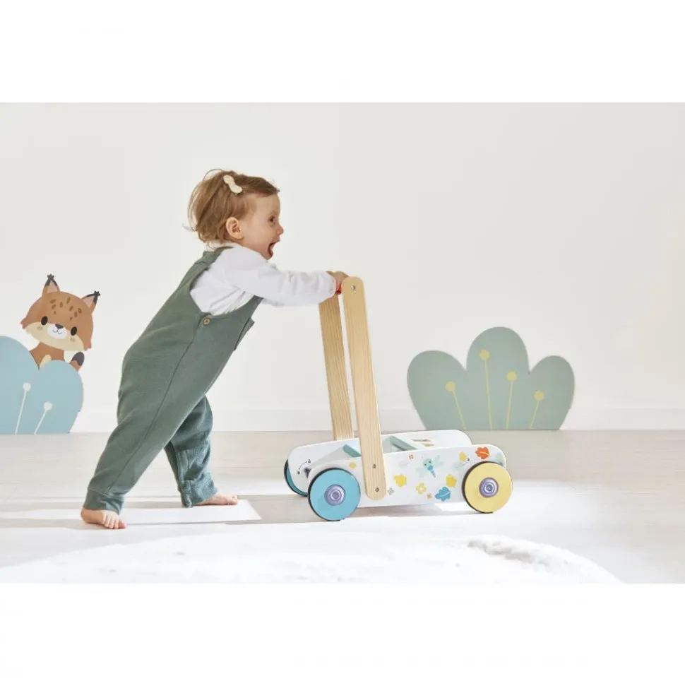 Chariot de marche enfant avec cubes en bois à encastrer pure
