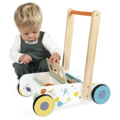 Chariot de marche enfant avec cubes en bois à encastrer pure