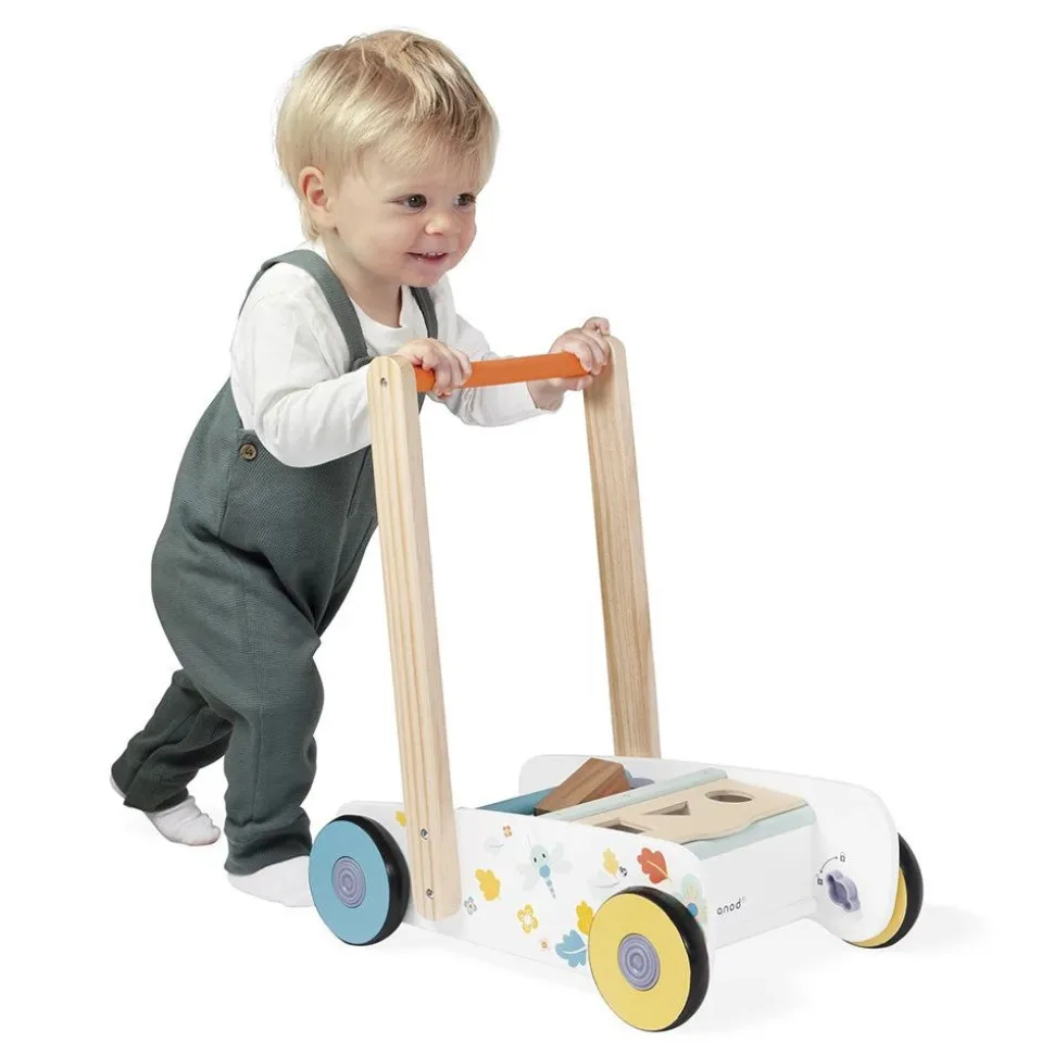 Chariot de marche enfant avec cubes en bois à encastrer pure