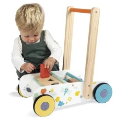 Chariot de marche enfant avec cubes en bois à encastrer pure