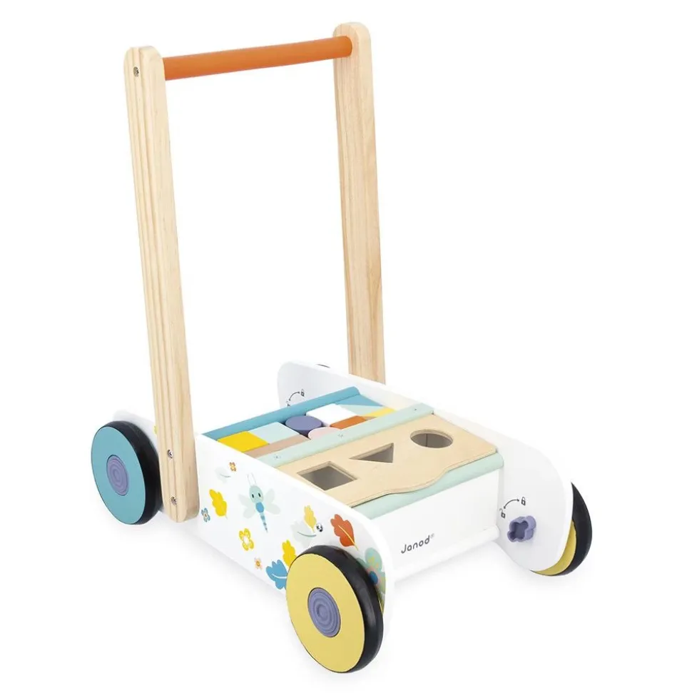 Chariot de marche enfant avec cubes en bois à encastrer pure