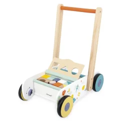 Chariot de marche enfant avec cubes en bois à encastrer pure