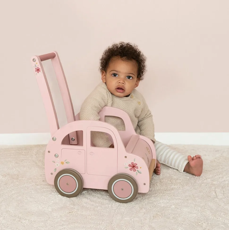 Chariot voiture en bois fsc - rose