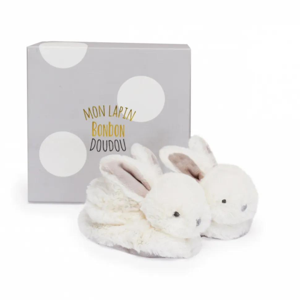 Chaussons 0-6 mois lapin bonbon taupe