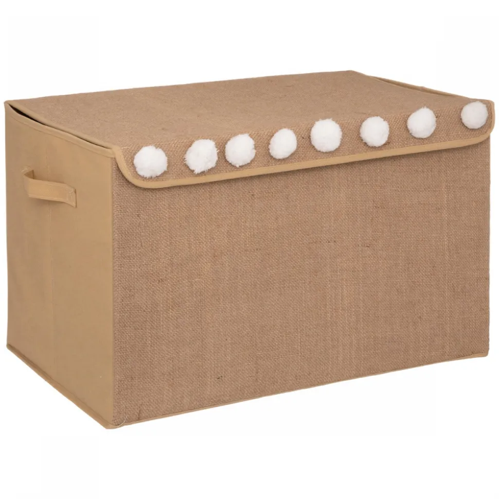 Coffre à jouets jute avec pompons