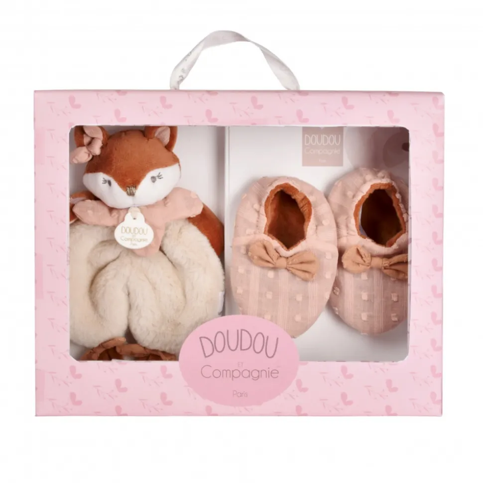 Coffret bébé doudou et chaussons mina la renarde